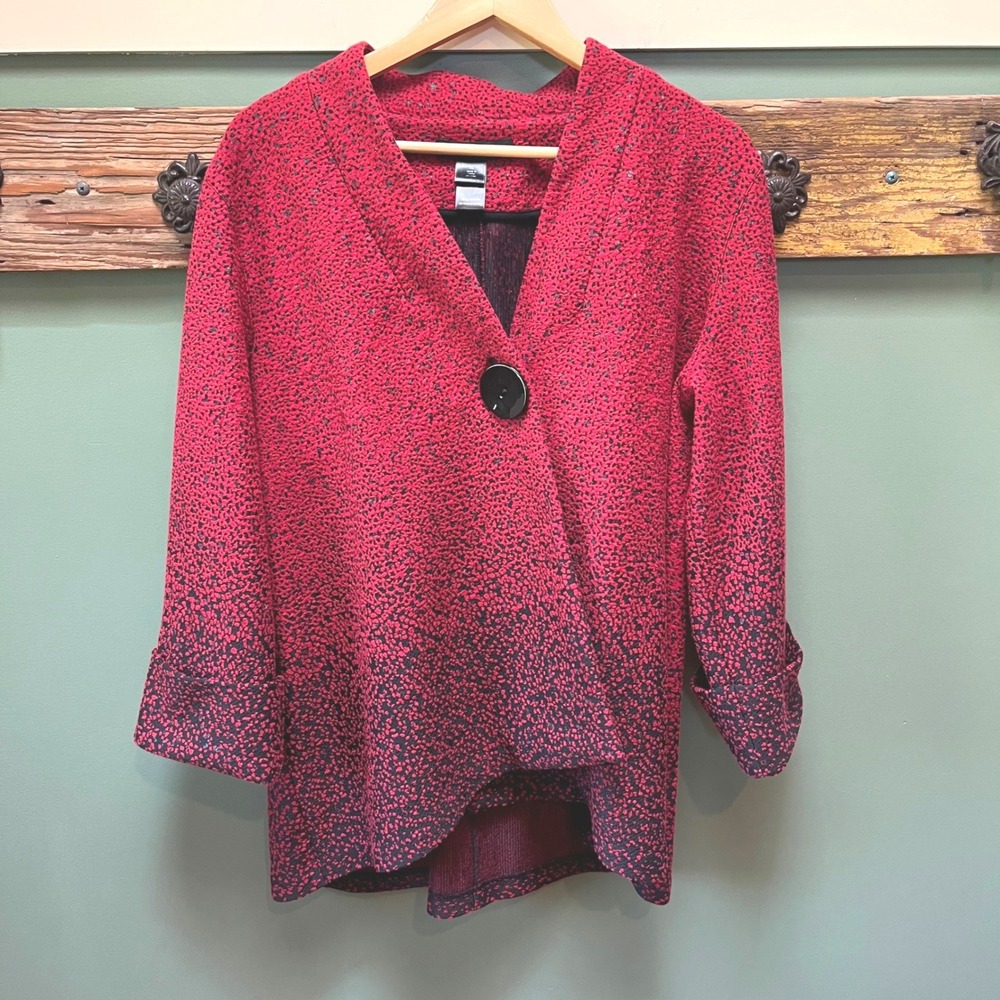 Ali Miles Womens XL Red Black Ombre Textured Single Button Wrap Jacket RN 127304